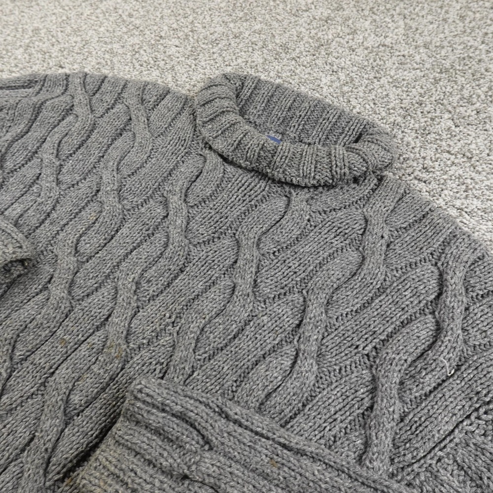 Rey Wear Sweater Mens L Gray 3D Cable Knit Fisherman Turtleneck‎ Pullover Chunky